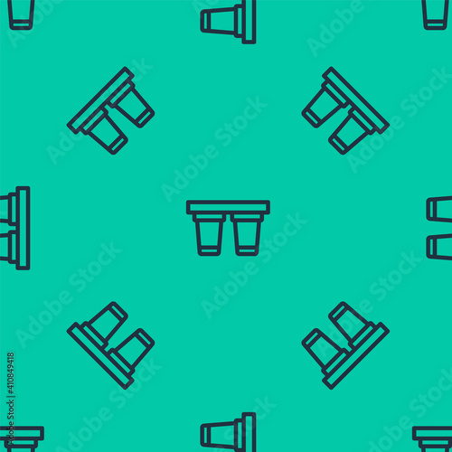 Blue line Water filter icon isolated seamless pattern on green background. System for filtration of water. Reverse osmosis system. Vector.