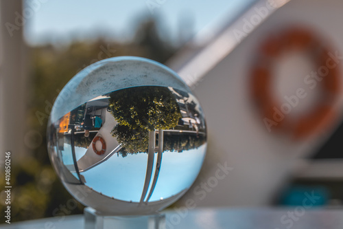 Crystal ball summer landscape shot at Passau, Danube, Bavaria, Germany