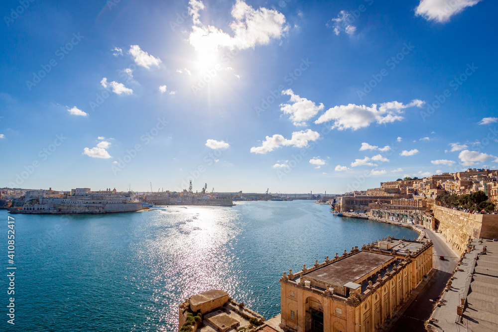 main port of valletta, malta, in a sunny afternoon, from the lower barrakka gardens