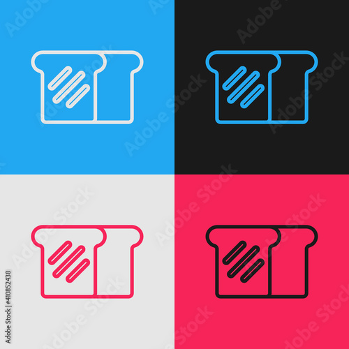 Pop art line Bread toast for sandwich piece of roasted crouton icon isolated on color background. Lunch, dinner, breakfast snack. Vector.