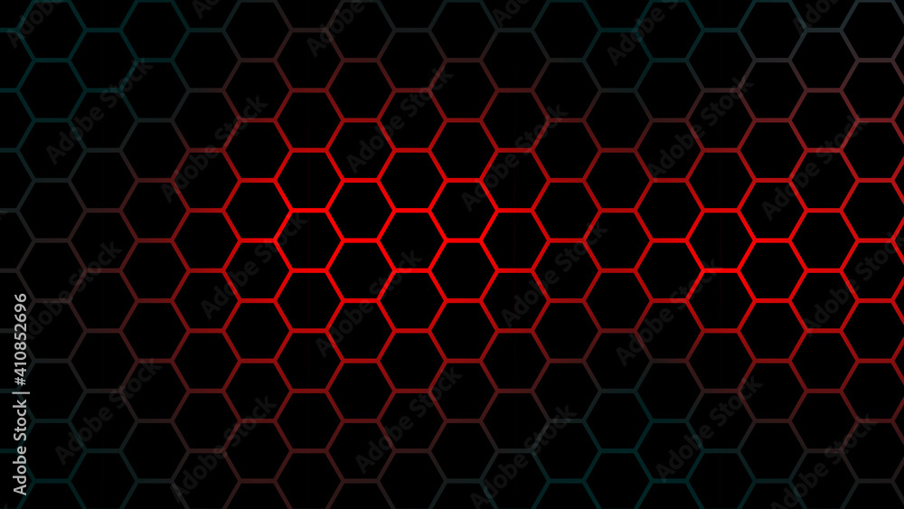 Dark technology hexagonal background. Abstract red bright energy flashes under hexagon in dark technology modern futuristic background illustration. Dark technology hexagonal background. Abstract red bright energy flashes under hexagon in dark technology modern futuristic background illustration.