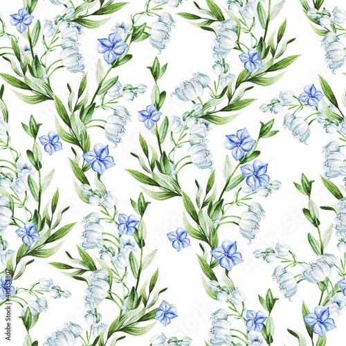 Lily of the valley flowers watercolor illustration print pattern