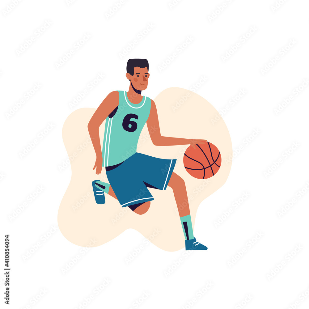 Tanned athlete basketball player, vector illustration on a white background. A man is stuffing a basketball. Tanned athlete basketball player, vector illustration on a white background. A man is stuffing a basketball.