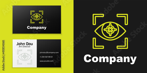Logotype line Eye scan icon isolated on black background. Scanning eye. Security check symbol. Cyber eye sign. Logo design template element. Vector.