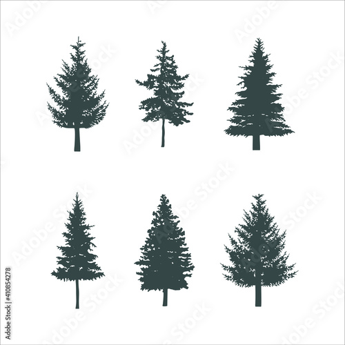 Silhouette Black Different pine Tree Types vector