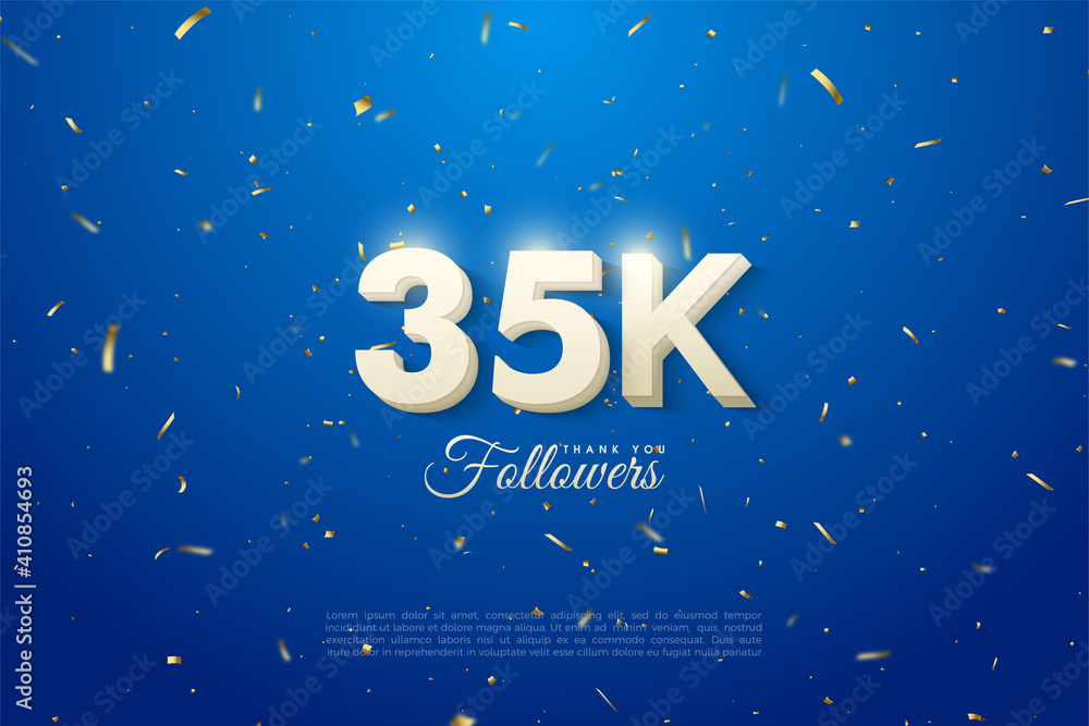 35k followers with a glowing white number illustration on the top.