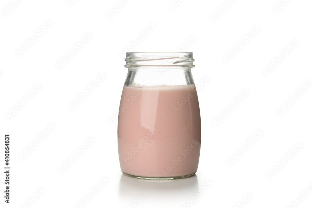 Glass jar with yogurt isolated on white background Glass jar with yogurt isolated on white background