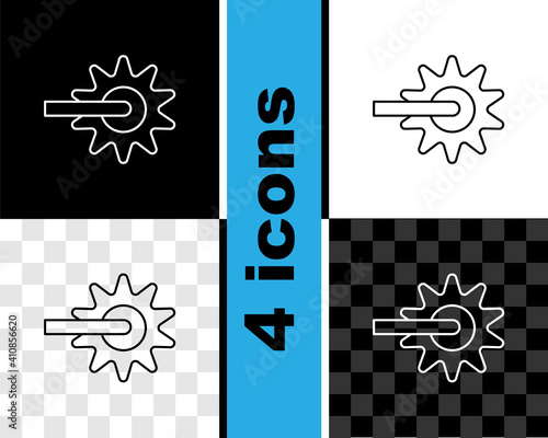 Set line Cowboy horse riding spur for boot icon isolated on black and white, transparent background. Vector.