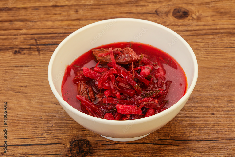Russian traditional Borsch soup with cabbage Russian traditional Borsch soup with cabbage