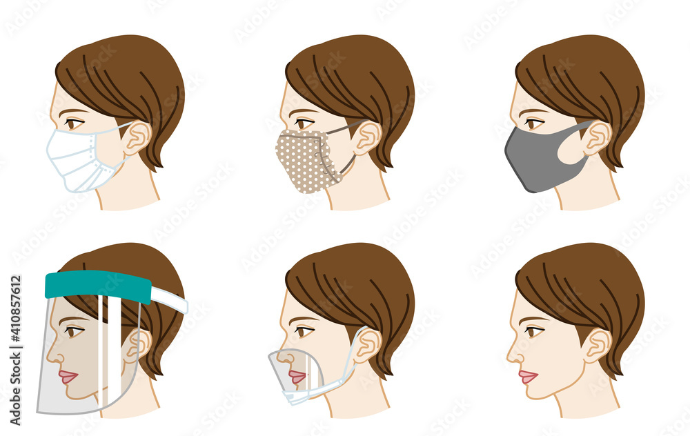 Different Types of Face Masks Woman's face, side view Stock Vector