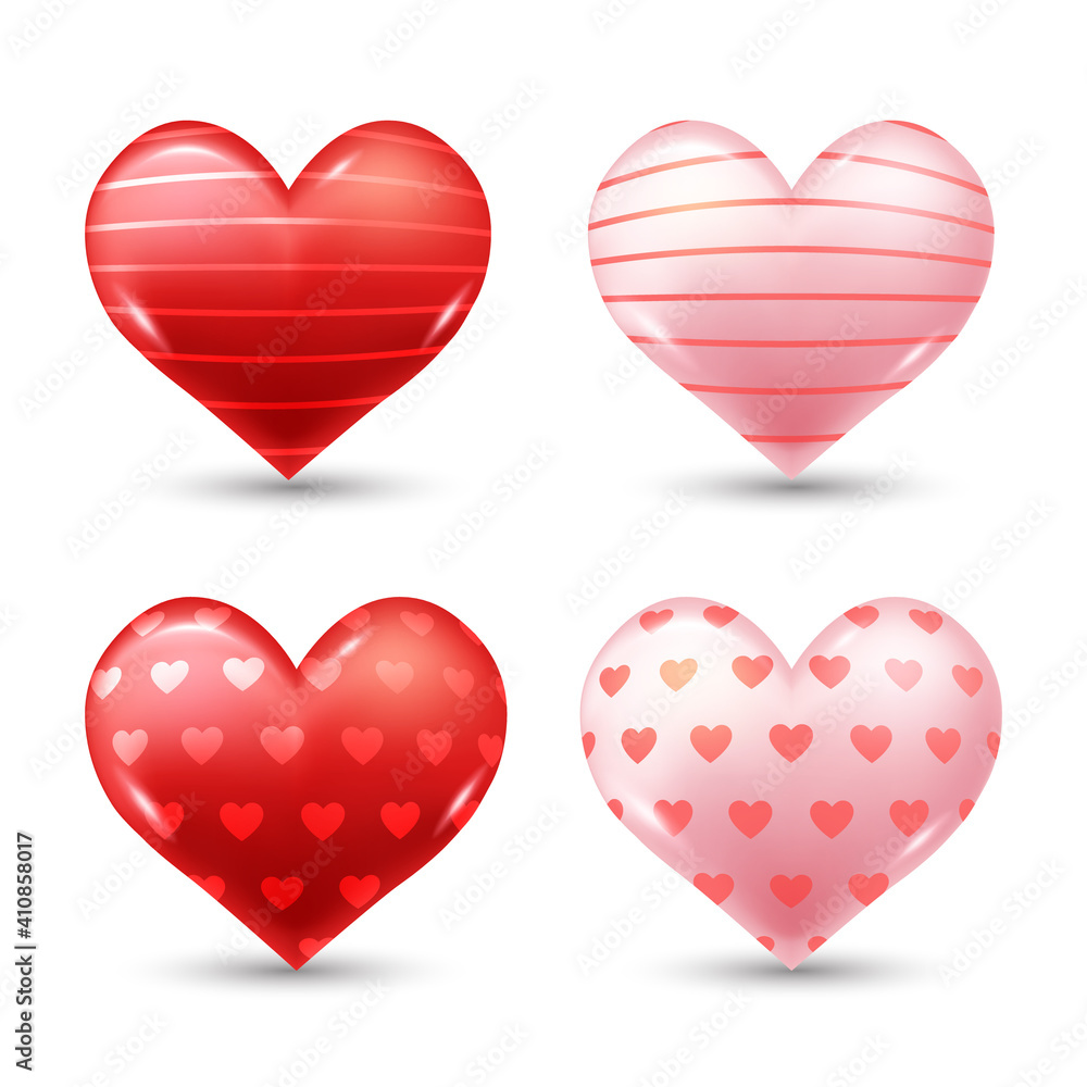bundle of realistic 3D love or heart shape vector illustration