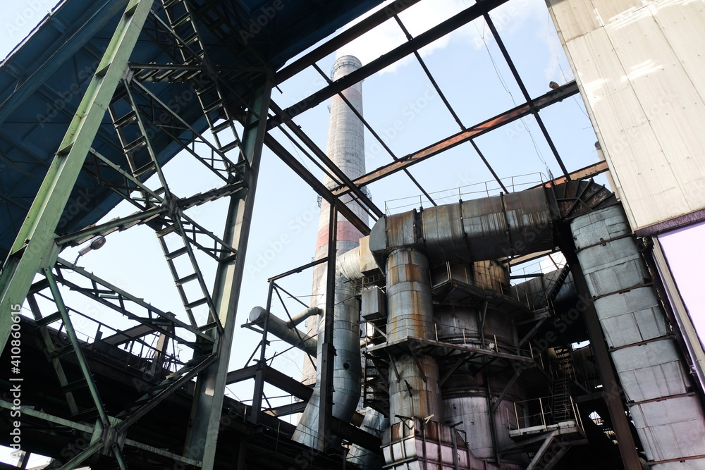 Almaty, Kazakhstan - 02.04.2021 : Part of the metal structure on the heating plant Almaty, Kazakhstan - 02.04.2021 : Part of the metal structure on the heating plant