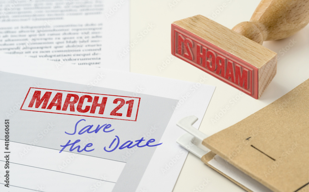 A red stamp on a document - March 21 - obrazy, fototapety, plakaty 