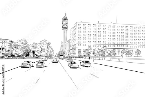 Santiago. Chile. South America. Urban sketch. Hand drawn vector illustration