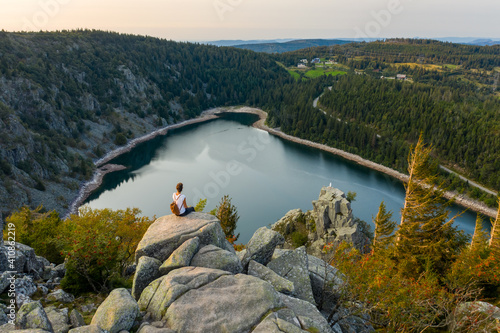 Aerial view of the beautiful little lake Blanc in Haut-Rhin region, France. photo