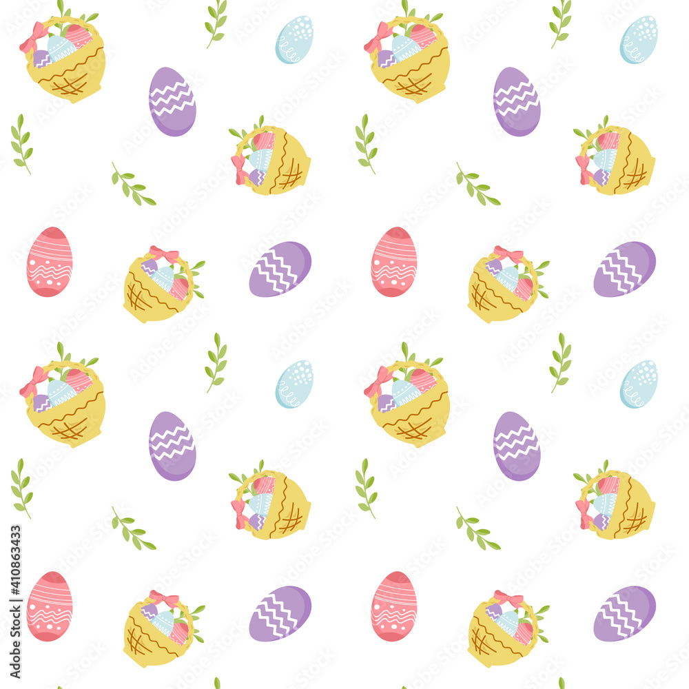 Seamless pattern with Easter eggs and a basket. Multicolored hand-drawn vector illustration. Endless texture for Easter design
Seamless pattern with Easter eggs and a basket. Multicolored hand-drawn vector illustration. Endless texture for Easter design