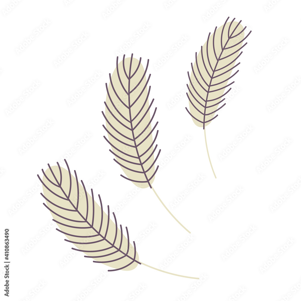 Fototapeta premium Bird's feather isolated on a white background. Chicken or goose feather. Design for Easter, Christmas, postcards, stickers. Flat vector illustration