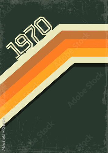 1970s Background, Cover, Poster Template, Vintage Color Lines, Grunge Textured Frame 