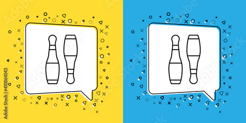 Set line Bowling pin icon isolated on yellow and blue background. Juggling clubs, circus skittles. Vector.