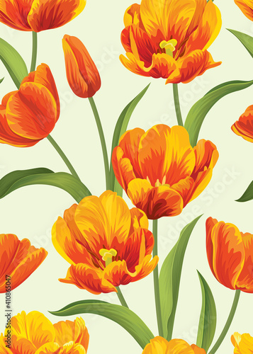 Seamless pattern of Tulip flower background template. Vector set of floral element for wedding invitations  greeting card  brochure  banners and fashion design.