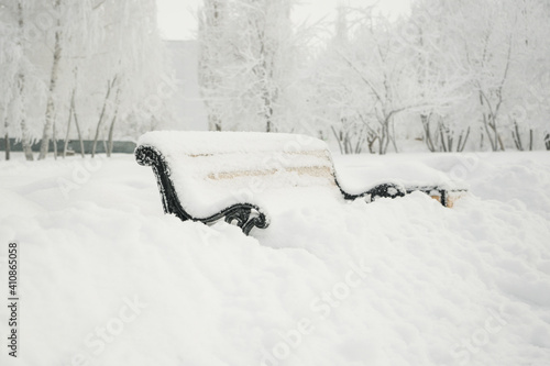 Wallpaper Mural A bench covered with frost and snow in a city park in winter Torontodigital.ca