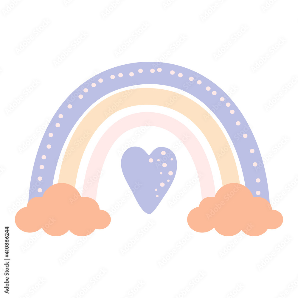 Boho Nursery Rainbow in trendy Scandinavian style, isolated on a white background. Cute hygge illustration for poster, textile, greeting card, kids playroom wall decor. Hand drawn prints and doodle Boho Nursery Rainbow in trendy Scandinavian style, isolated on a white background. Cute hygge illustration for poster, textile, greeting card, kids playroom wall decor. Hand drawn prints and doodle