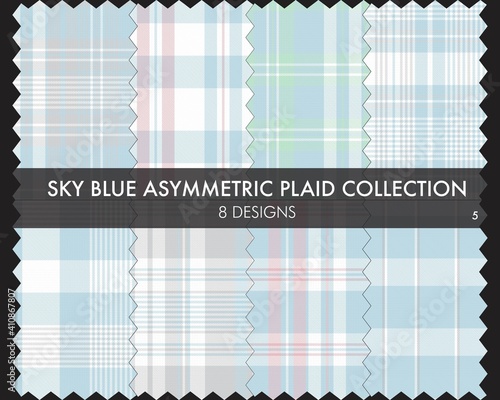 Sky Blue Asymmetric Plaid Seamless Pattern Collection