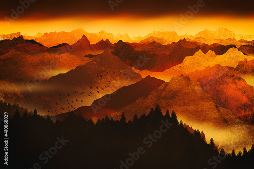 Obraz na płótnie The faraway mountains of fire w salonie
