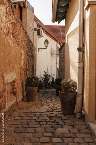 Fototapeta Naklejka Na Ścianę i Meble -  Narrow cobbled street in an old German town