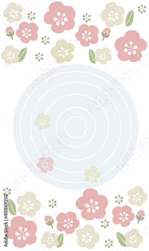 梅の花と水のフレームイラストPlum blossom and water frame illustration 