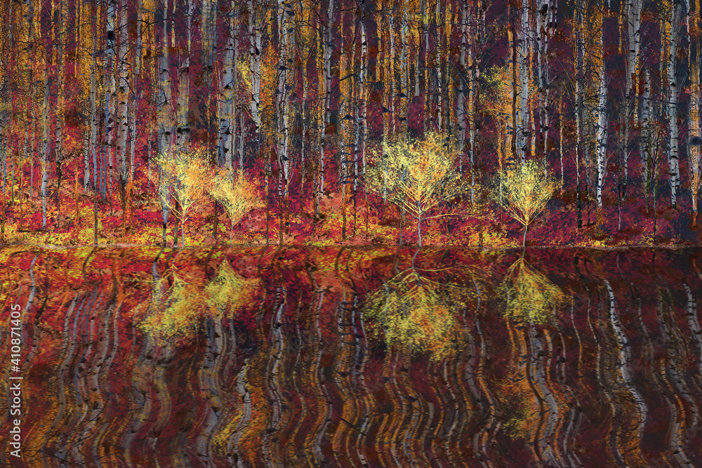 The reflection of Aspen trees on an autumn afternoon