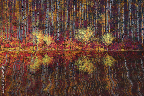 Obraz na płótnie The reflection of Aspen trees on an autumn afternoon w salonie