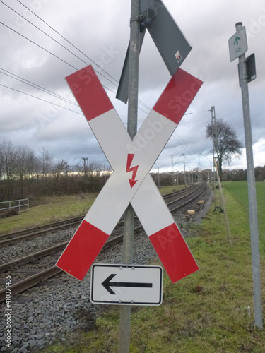 Signs of a railway crossing in northern Frankfurt photo