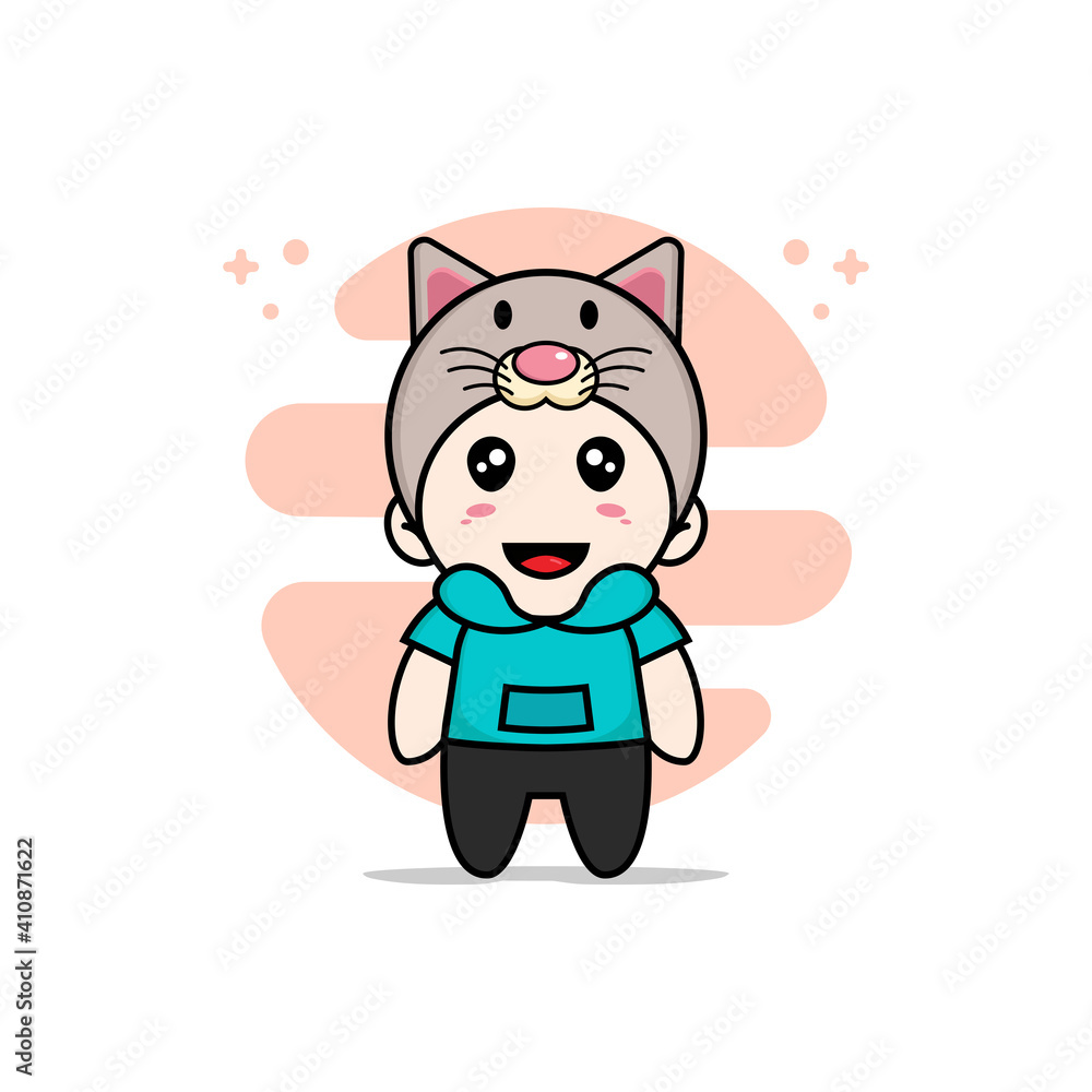 Obraz premium Cute kids character wearing cat costume.