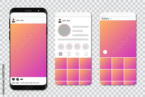 Smartphones with mockup social media frame. Vector illustration