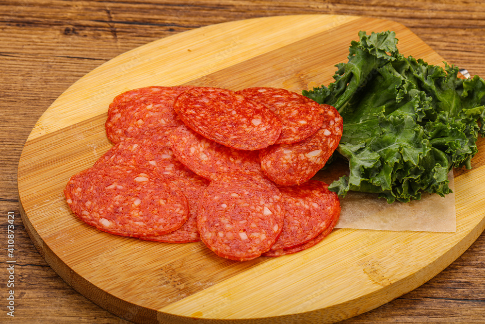 Italian spycy pepperoni sausage slices Italian spycy pepperoni sausage slices