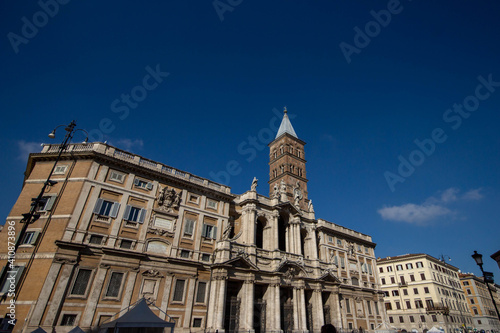 In front of The Basilica of Saint Mary Major .is a Papal major basilica and the largest Catholic Marian church in Rome, Italy.And enshrines the venerated image of Salus Populi Romani.