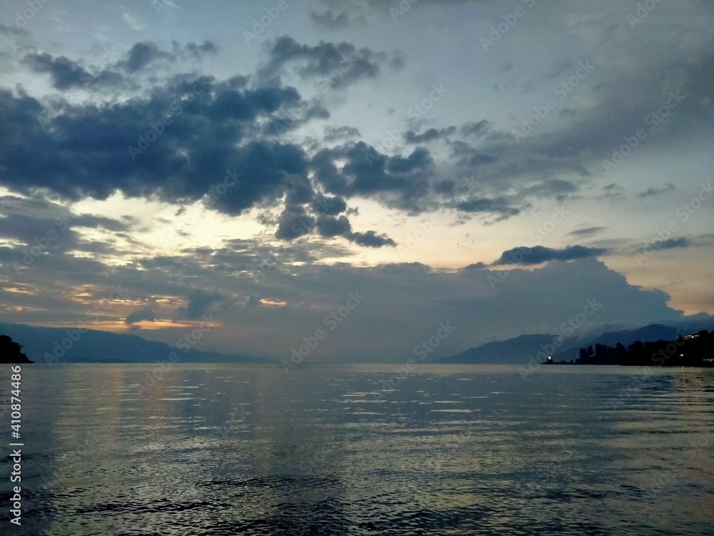 sunset in lake toba