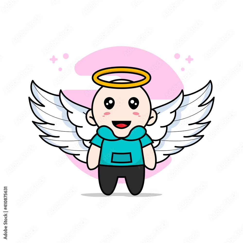 Fototapeta premium Cute kids character wearing angel costume.