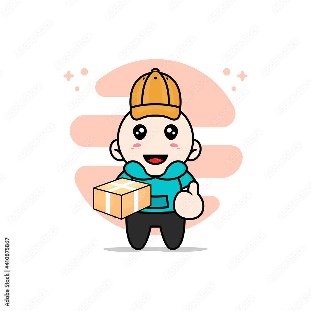 Cute kids character wearing delivery boy costume.