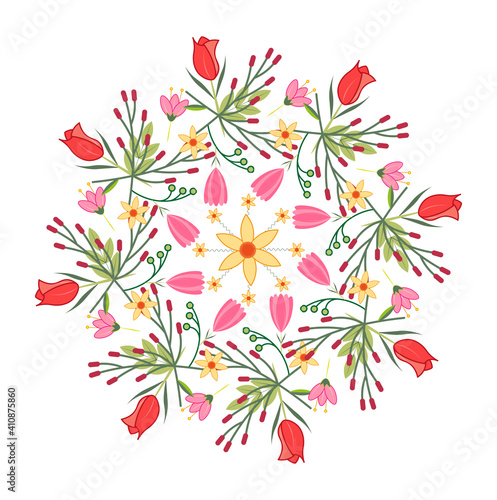 Spring flowers radial vector pattern vector illustration on a white background