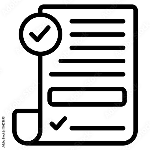 Icon of verified document, linear design of accepted file