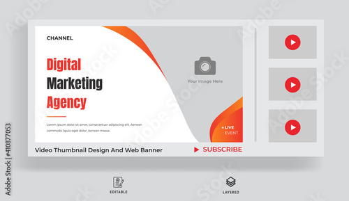 Thumbnail design for your videography. Video thumbnail and web banner template for digital marketing live workshop. Video cover photos for social media