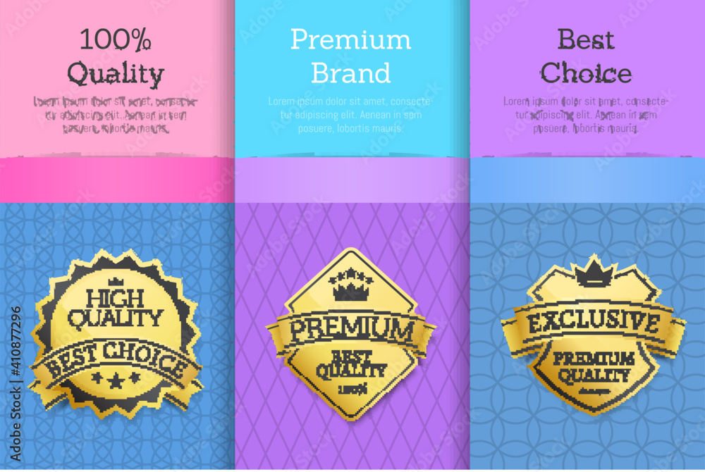 100 quality premium brand best choice set of golden labels on posters