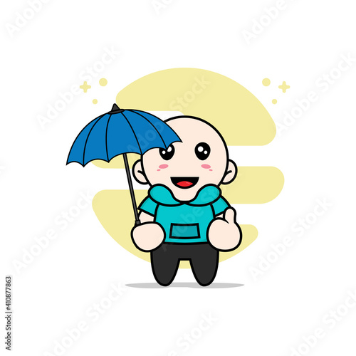 Cute kids character holding a umbrella.