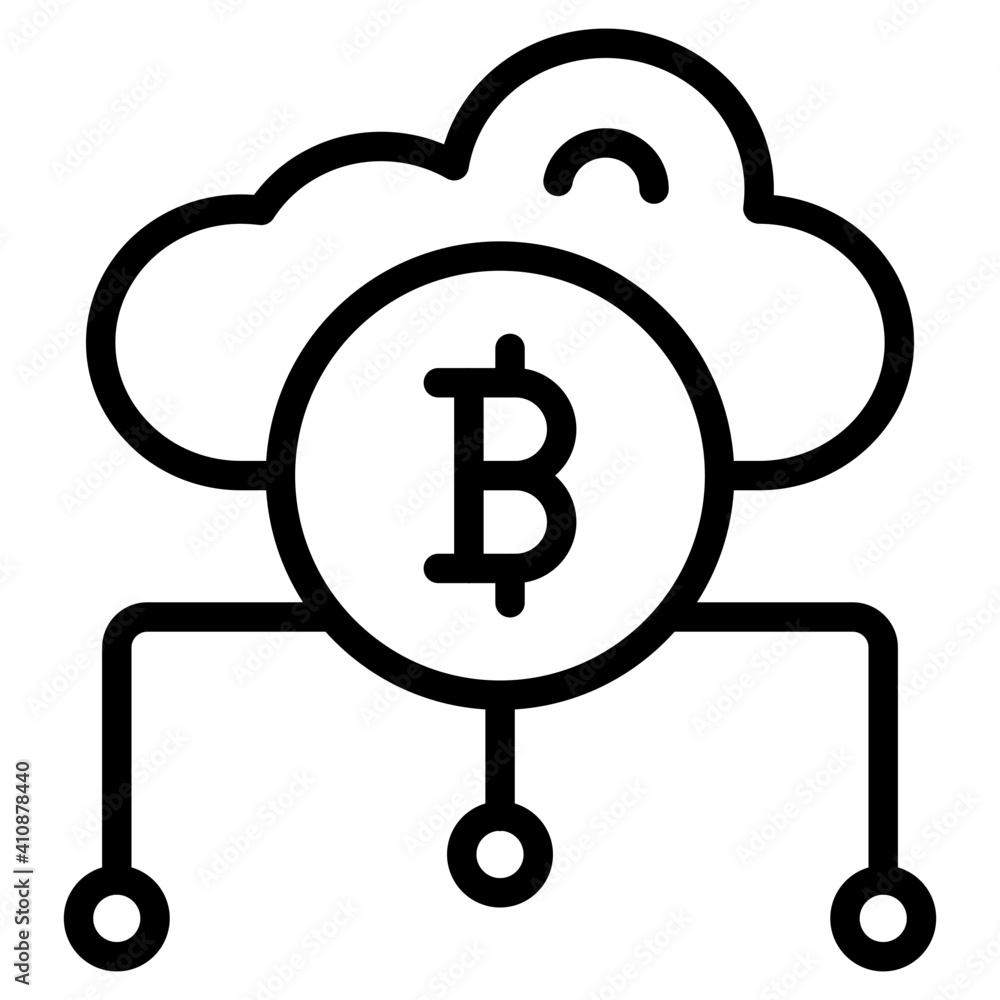 Cloud bitcoin network icon in linear design Cloud bitcoin network icon in linear design