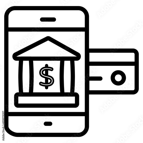         Bank building inside smartphone, mobile banking icon