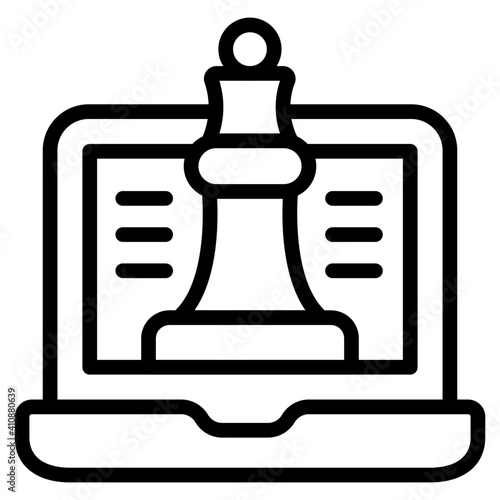 Chess piece inside laptop, online strategy icon