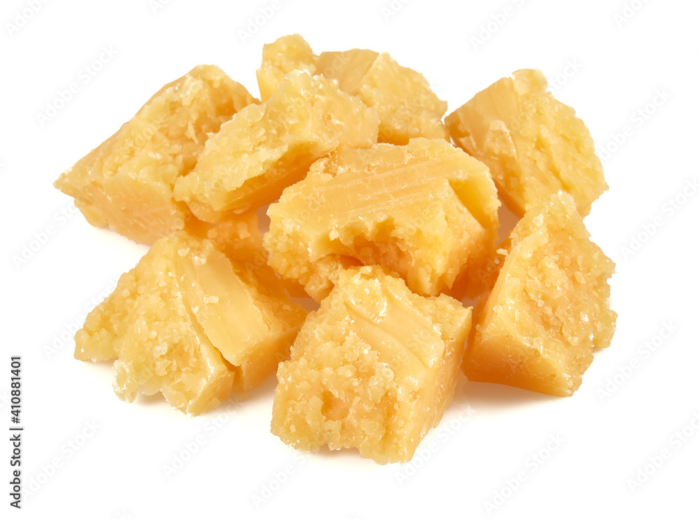 broken pieces of hard cheese isolated on white background broken pieces of hard cheese isolated on white background
