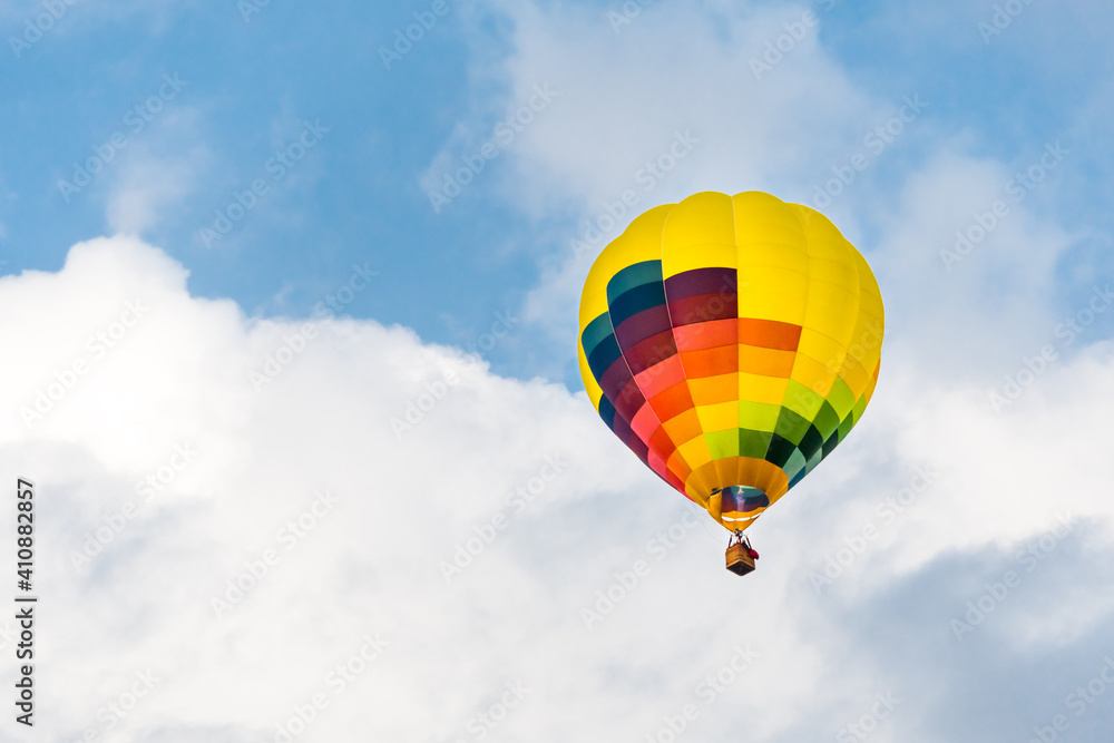 Naklejka premium Hot air balloon over the blue sky over Igualada, Spain